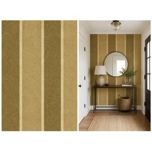 York Gold Silver Foil Crackle Striped Beige VTG Dbl Roll Wallpaper West Wind Des